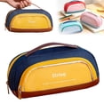 thumbnail image 4 of Color Block Pencil Case, Handheld Fabric Pen Pouch, Multi-compartment Zipper Stationery Bag, Large Capacity Pen Organizer, Portable Storage Bag for Daily Writing Tools Carrying, 4 of 5