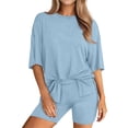 thumbnail image 2 of Stichou Women's Two Piece Lounge Set 2026 Summer Casual Oversized Shirts Biker Shorts Matching Airport Travel Outfit Clothes Blue 2XL, 2 of 6
