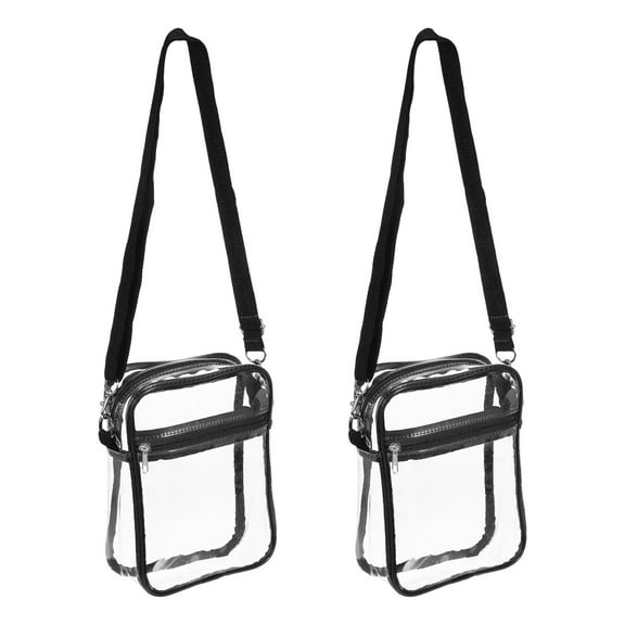 Uxcell 7.5"x6" Stadium Approved Clear Crossbody Purse Bag with Shoulder Strap, Black 2 Pack