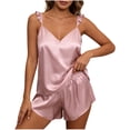 thumbnail image 2 of WXLWZYWL Women's Nightgown Set Stylish Solid Color Spaghetti Strap Silk Nightgown with Elastic Shorts Loose Casual 2 Piece Loungewear, 2 of 6