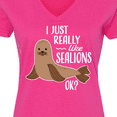 thumbnail image 4 of Inktastic I Just Really Like Sea Lions Ok Women's V-Neck T-Shirt, 4 of 5
