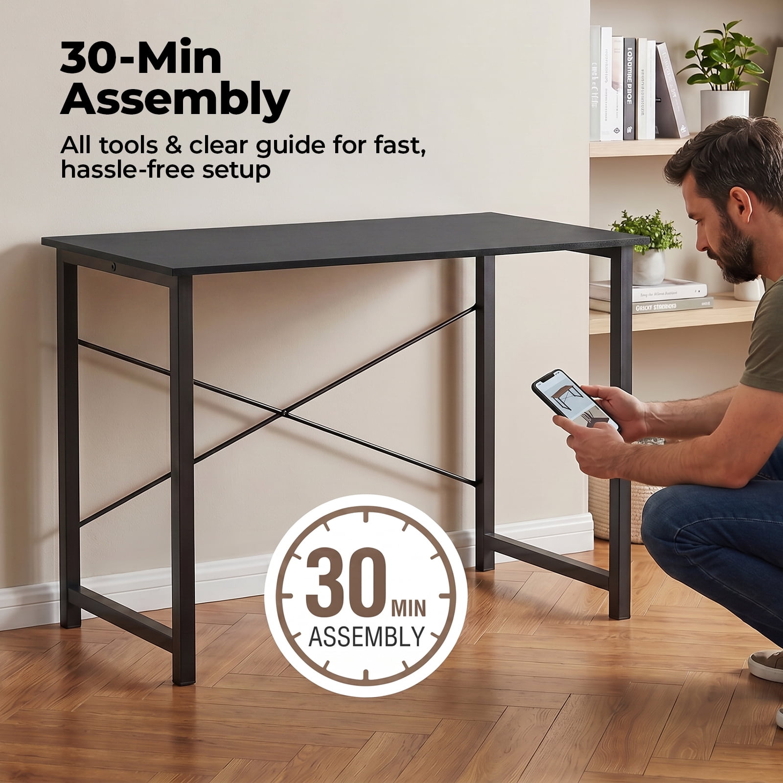 Alvantor Computer Desk 40 Inch, Modern Writing Desk for Home Office with Storage Bag & Hook, Small Office Desk for Small Spaces