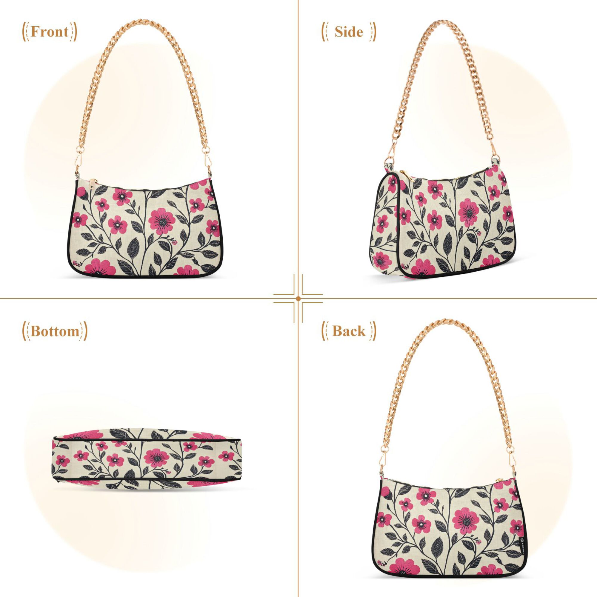 FORMRS Womens Shoulder Bag with Chain Strap Clutch Purse Cute Tote Handbag, Pink Flowers