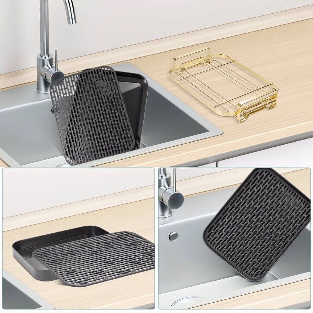 Dish Drying Rack, iSPECLE Dish Drainer with Tray Utensil Cup, for Small  Household Kitchen Counter, Black, 16.5X 12.0 X 4.3inch 