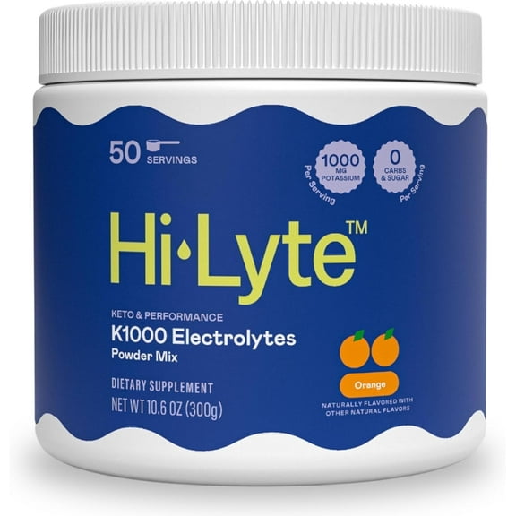 Hi-Lyte Keto K1000 Electrolyte Powder Orange | Hydration Supplement Drink Mix | Boost Energy & Beat Leg Cramps | No Maltodextrin or Sugar | 50 Servings