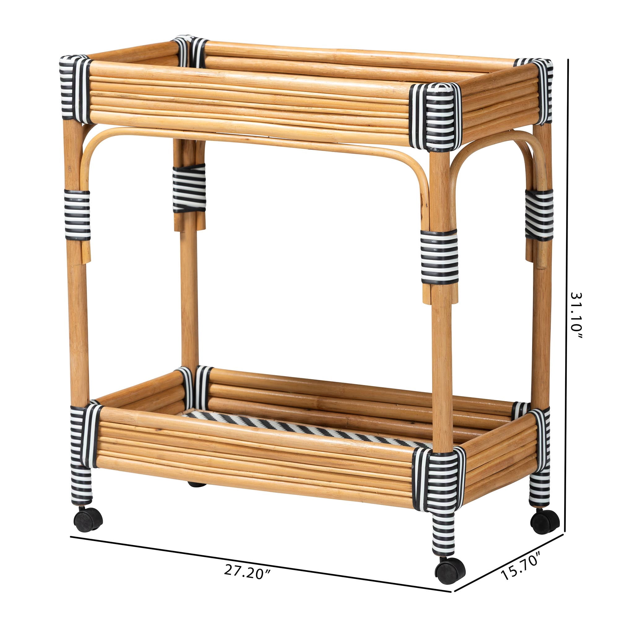 bali & pari Carmine Boho Kitchen Cart, 2-Tier, Natural Rattan