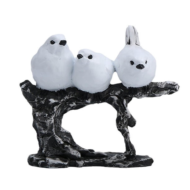 Estatua de resina de pájaros en rama, estatuilla para decoración del hogar, adorno interior, escultura de pájaros para estantería de inauguración de 3 pájaros