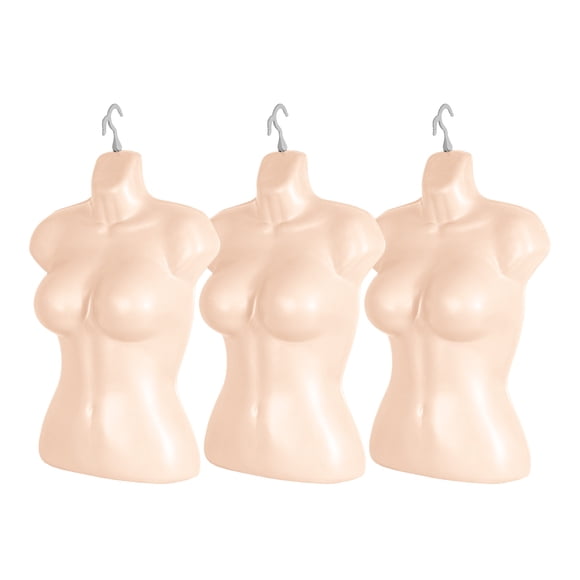 Atmos Homeware Maniquí de Dama | Exhibidor de Mujer de Plástico de Alta Resistencia con Gancho | Torso Femenino para Ropa y Accesorios | Paquete de 3 Piezas color Beige