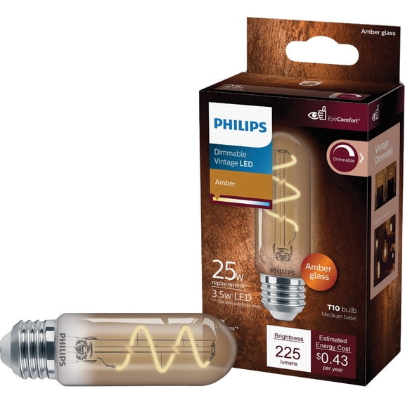 Philips Vintage 25W Equivalent Amber T10 Medium LED Decorative Light Bulb 565671