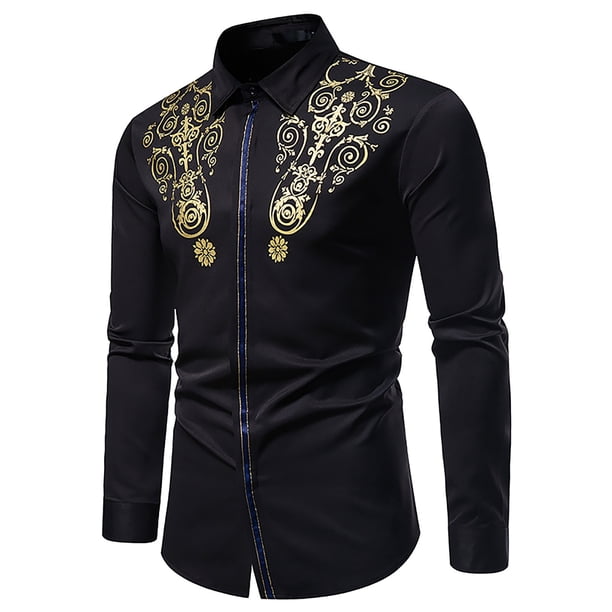 camisa de hombre formal delgada casual con estampado de botones de moda de manga larga Pompotops oipoqjl25967