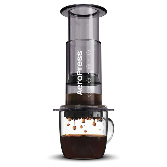 AeroPress Clear Black Coffee Press – Método de preparación 3 en 1 que combina prensa francesa, espresso, café con cuerpo sin arena ni amargor, pequeña cafetera portátil para acampar y viajar, negro