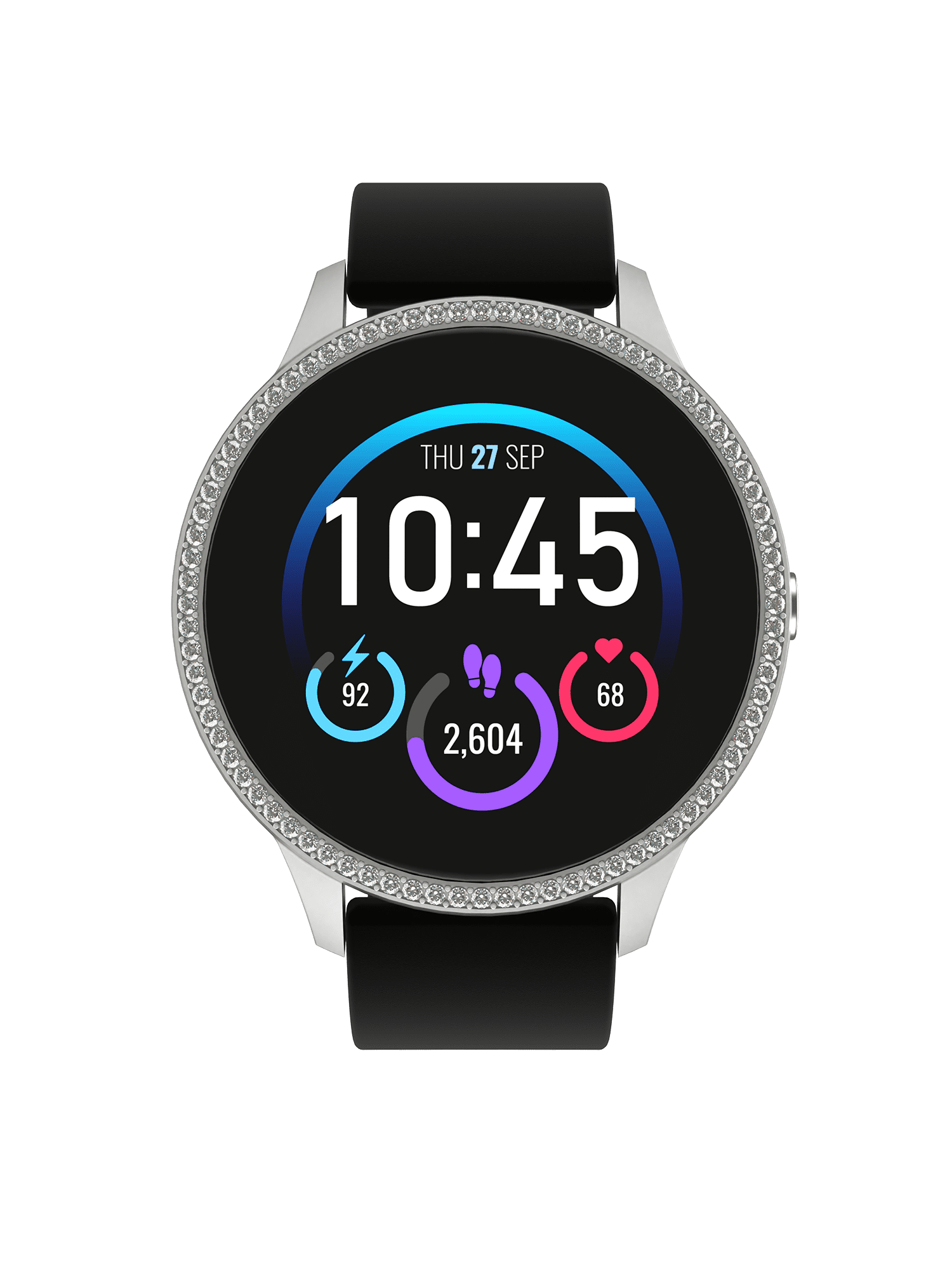 iTech Elite 3 Unisex Adult Round Smart Watch, Black, Silicone Strap