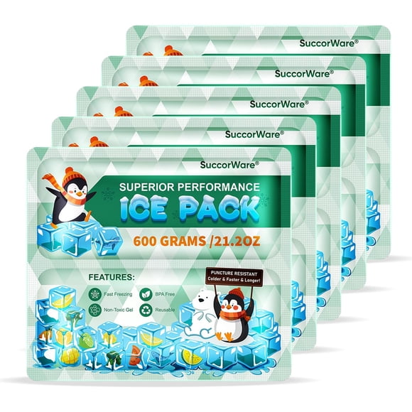 Paquetes de hielo reutilizables SuccorWare para loncheras, 5 paquetes