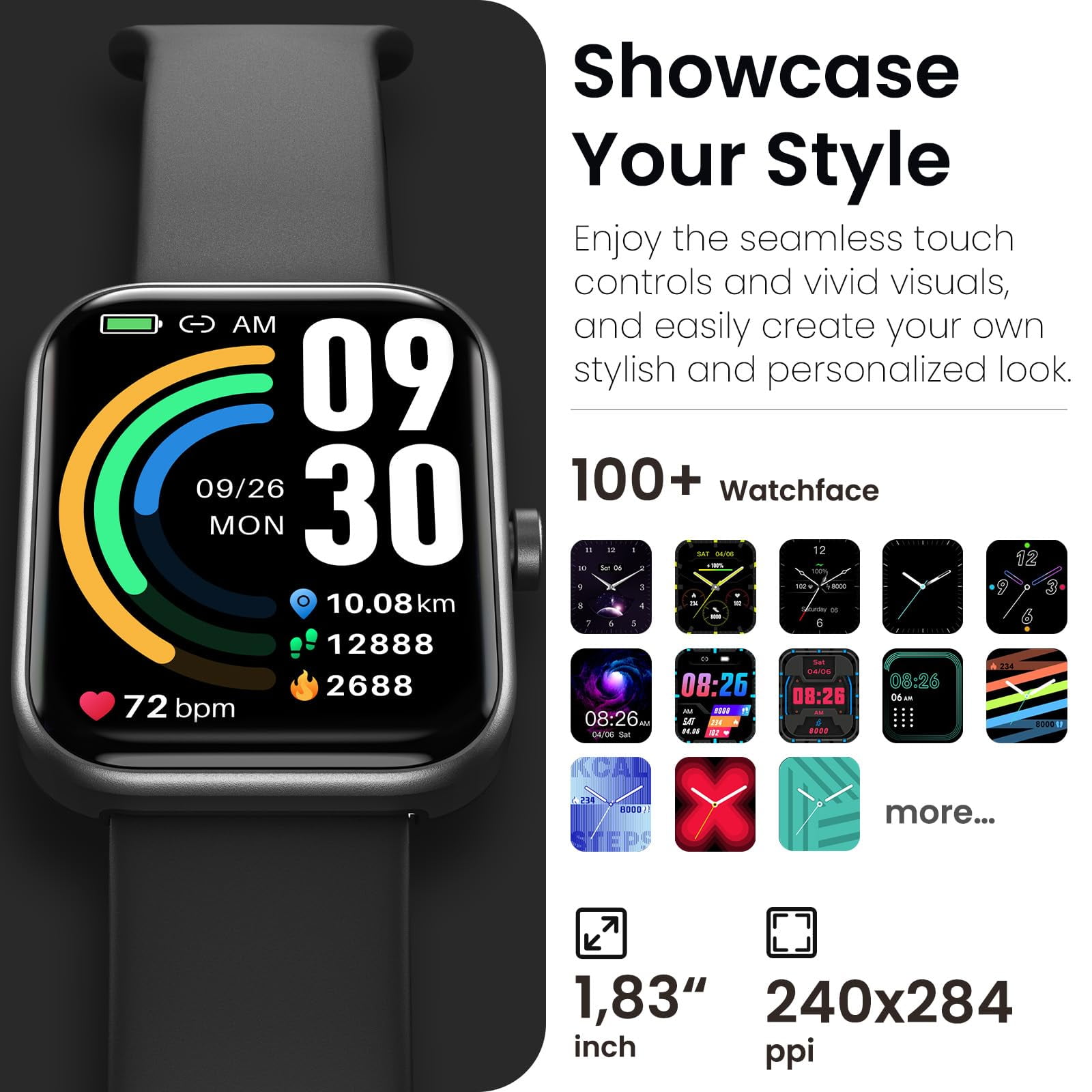 TOZO S3 Smart Watch Fits for Men Women,IP68 Waterproof Smartwatch for iPhone and Android,Bluetooth Call(Answer/Make Calls)100+ Sports Modes,1.83" HD Color Fitness Tracker Sleep Monitor for Gift Black
