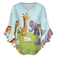 thumbnail image 5 of Cute Animals In Spring Garden Women's V-Neck Blouse With 3/4 Ruffled Bell Sleeves Casual Top Ladies Blouses, 5 of 7