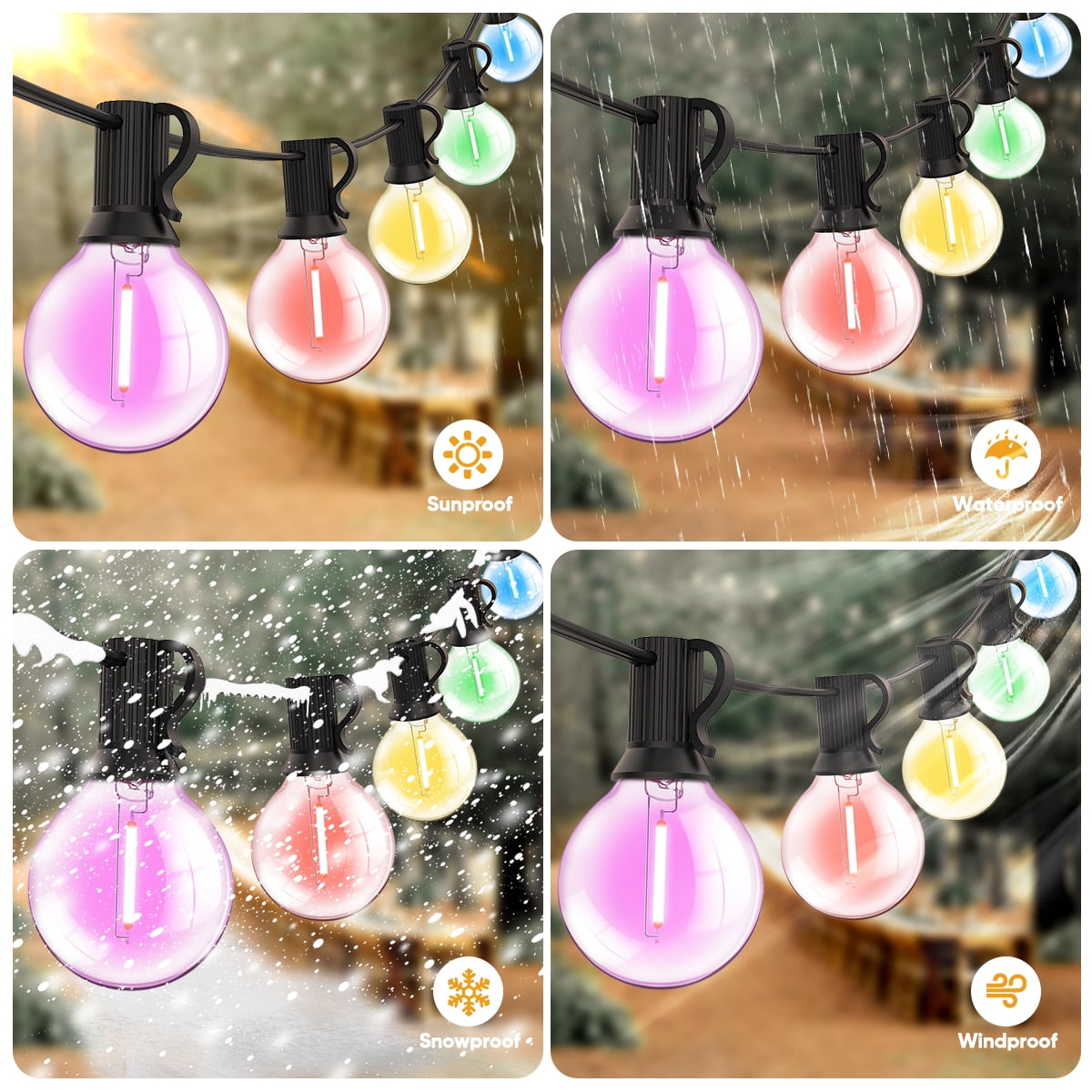 G40 LED Outdoor String Lights, 65Ft Globe Multicolor Christmas Decorations String Light with 50 Colored Filament LED Bulbs, Hanging Outdoor Patio Lights for Outside Backyard Porch Party