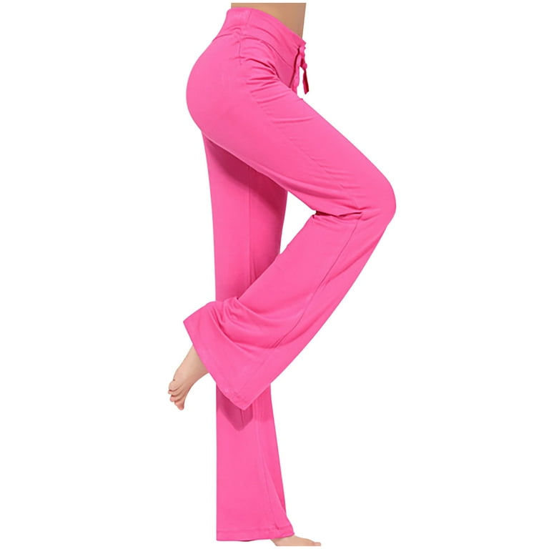 Oversize Pants Womens Yoga Pilates Sweatpants Wide Leg Solid Non See  Through Stretch Drawstring Waist Closure Trousers (L, Hot Pink-E) 