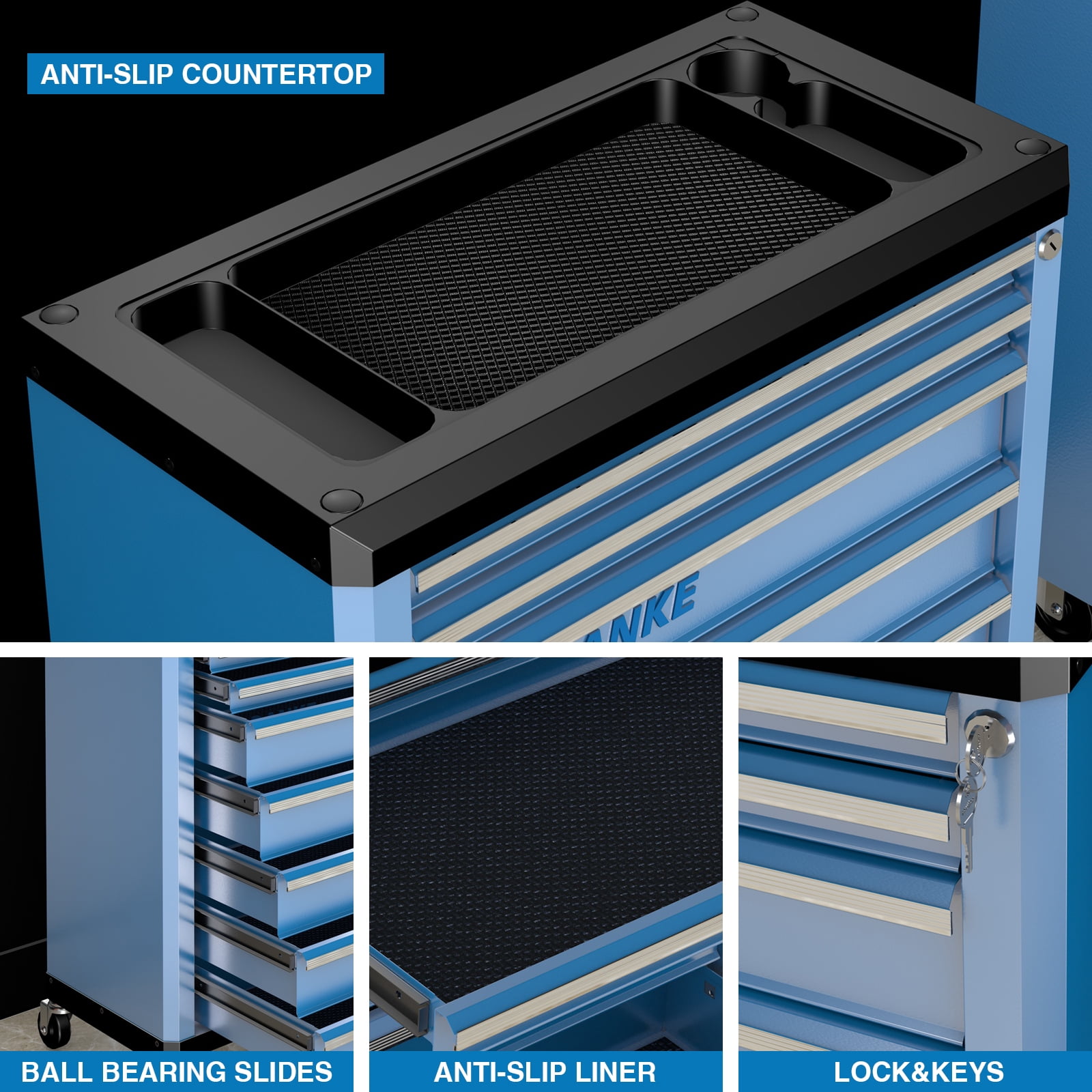 LARBANKE 7-Drawer Rolling Tool Chest with Lock, Connectable Tool Cabinet & Cart for Garage Workshop Storage