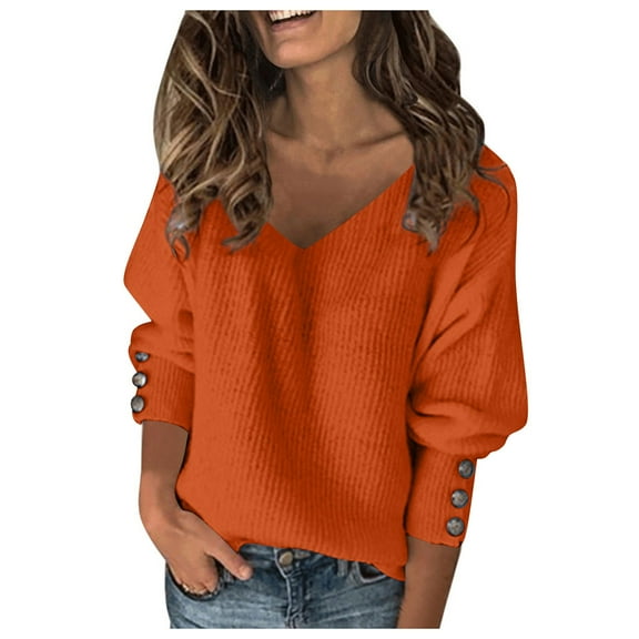 hgsbede Womens Tops Reduced Women's Turtleneck V-Neck Plus Size Knitted Jumper Sweater Long Sleeve Elegant Casual Tops