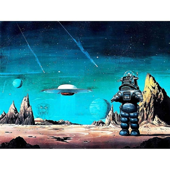 Wee Blue Coo Movie Film Painting Robby Robot Forbidden Planet Space Stars Sci Fi USA Unframed Wall Art Print Poster Home Decor Premium