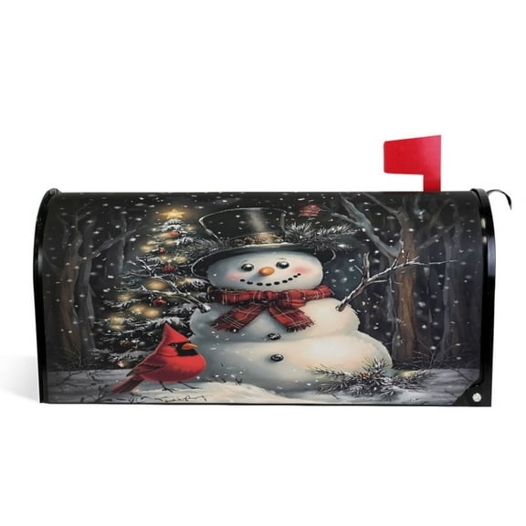 Ryvnso Mailbox Cover Snowman and Cardinal Magnetic Mailbox Wrap Standard Size 21x18 Inch