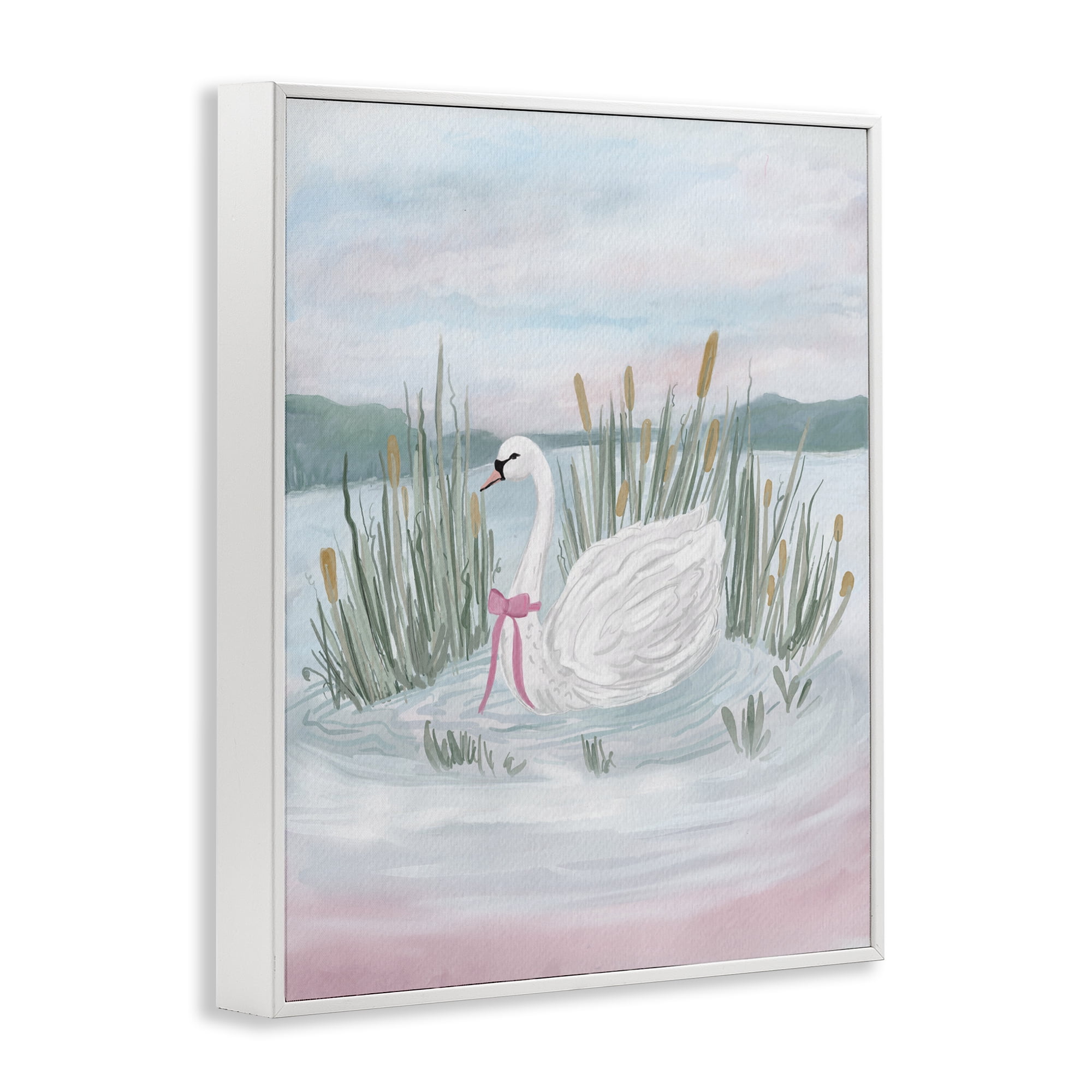 Stupell Industries Swan Serenade on Lake White Framed Giclee Art, design by Adreane Fippinger