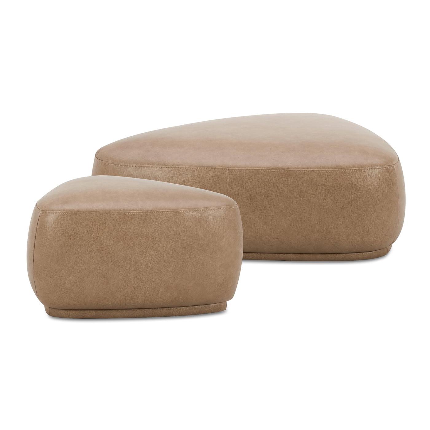 Jennifer Taylor Home Pebble 44" & 26" Rounded Triangle Cocktail Ottoman Set, Tuscan Tan Brown Top Grain Leather