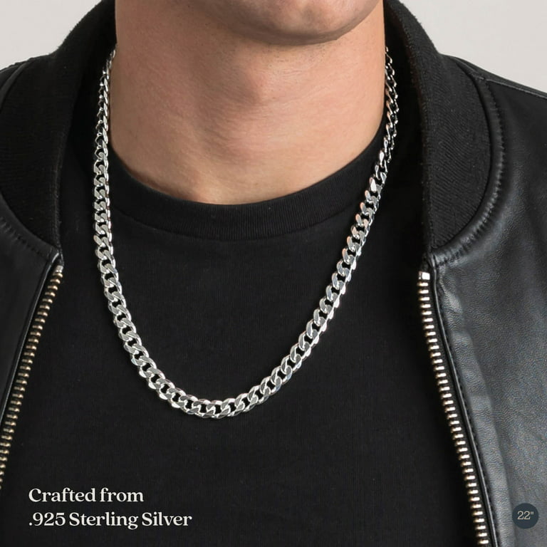 8mm 925 Solid Miami Cuban Sterling Silver Chain Real Heavy Curb Necklace  Men's Women's Unisex 7 7.5 8 18 20 22 24 26 30 Italian