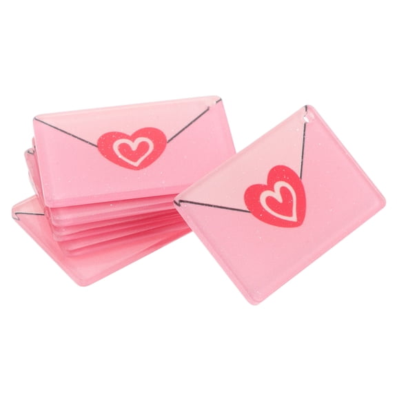 WRISTBIQUE 10Pcs Pink Acrylic Heart Envelope Pendants Romantic DIY Jewelry Charms for Valentines Day Accessories