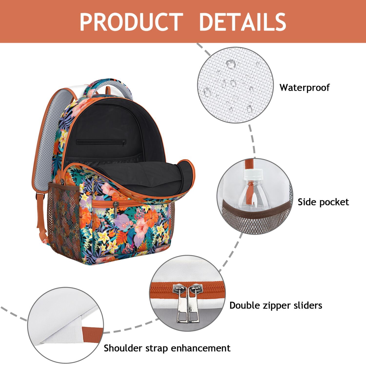 Vintage Botanical Print Backpack - Waterproof Lightweight Student Backpack