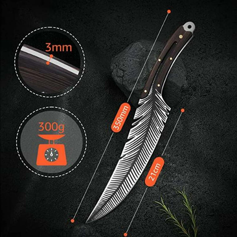 WJSXC Kitchen Gadgets,Sharp Feather Knife Hand Forged Knife High Carbon  Steel Butcher Knife Boning Knife For Meat Cutting Japanese Chef Knives  Cooking Knife With Sheath For Kitchen white 