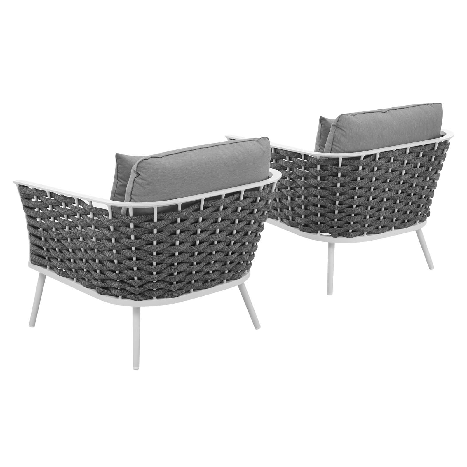 Modern Contemporary Urban Outdoor Patio Balcony Garden Furniture Lounge Chair Armchair, Set of Two, Fabric Aluminium, White Grey Gray - image 3 of 6