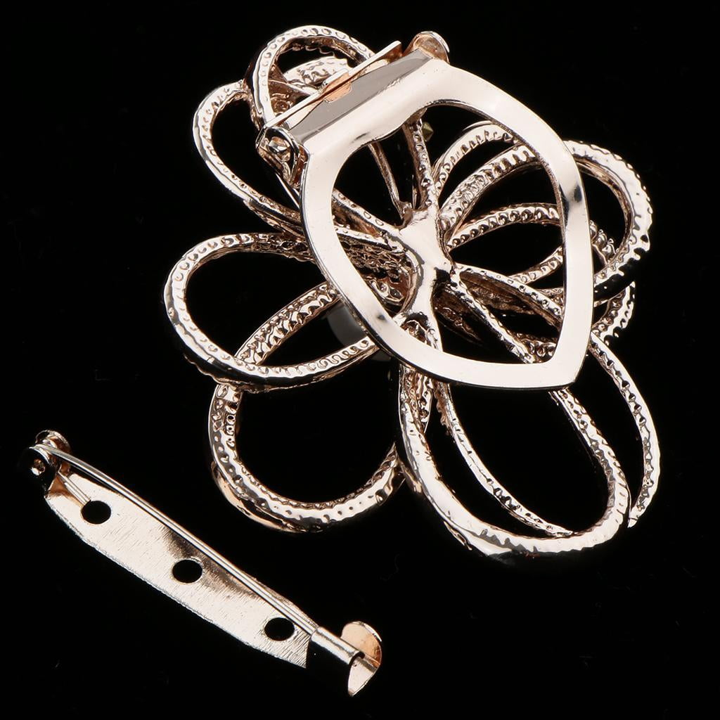 Segolike 4xCrystal Flower with Imitation Pearl Scarf Buckle Brooch 2 in 1 Gold 4 Pcs