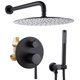 thumbnail image 1 of Sistema de ducha de lluvia negro mate de 10 pulgadas con juego combinado de mano y grifo montado en la pared, 1 of 5