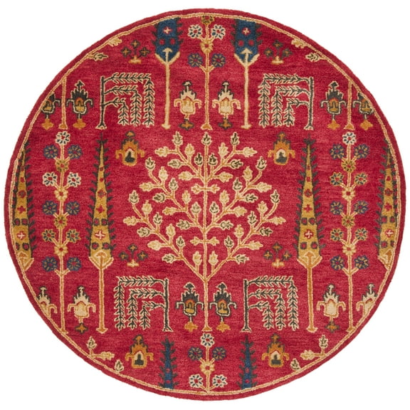 SAFAVIEH Heritage Kynaston Floral Wool Area Rug, Red/Multi, 8' x 8' Round