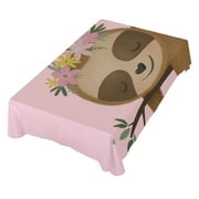 ALAZA Cute Sloth Flower Pink Table Cloth Square 54 x 54 Inch Tablecloth Anti Wrinkle Table Cover for Dining Kitchen Parties
