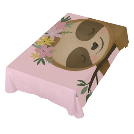 ALAZA Cute Sloth Flower Pink Table Cloth Square 54 x 54 Inch Tablecloth Anti Wrinkle Table Cover for Dining Kitchen Parties
