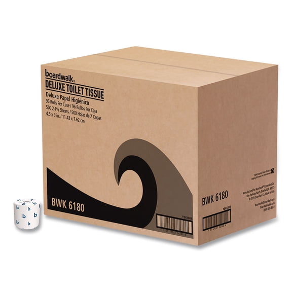 Boardwalk 2-Ply Toilet Paper, 96 Rolls, 500 Sheets per Roll, Septic Safe, White, Embossed