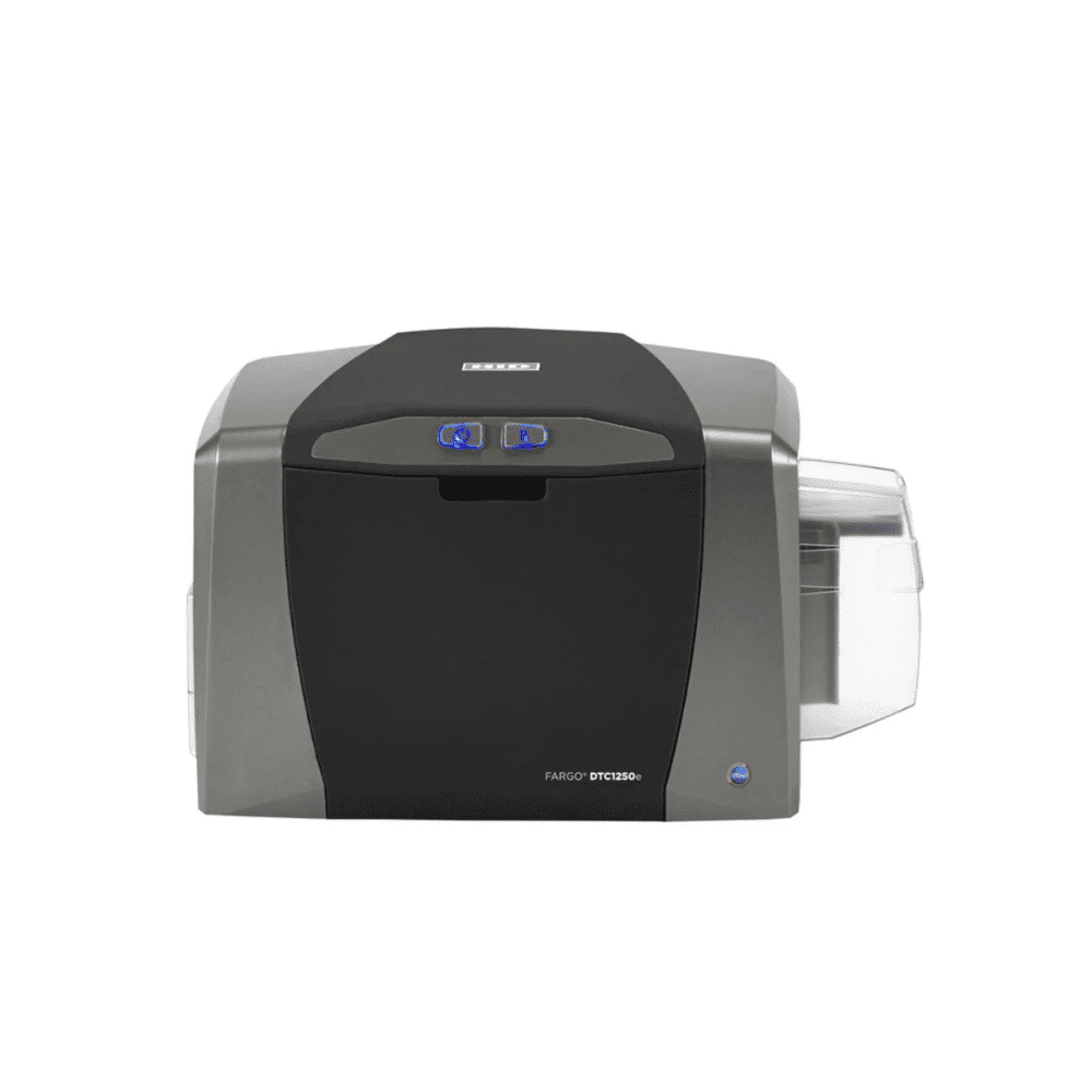 Restored HID Fargo DTC1250e ID Card Printer – Single-Sided USB Direct-to-Card Color ID Badge Printing System (Refurbished)