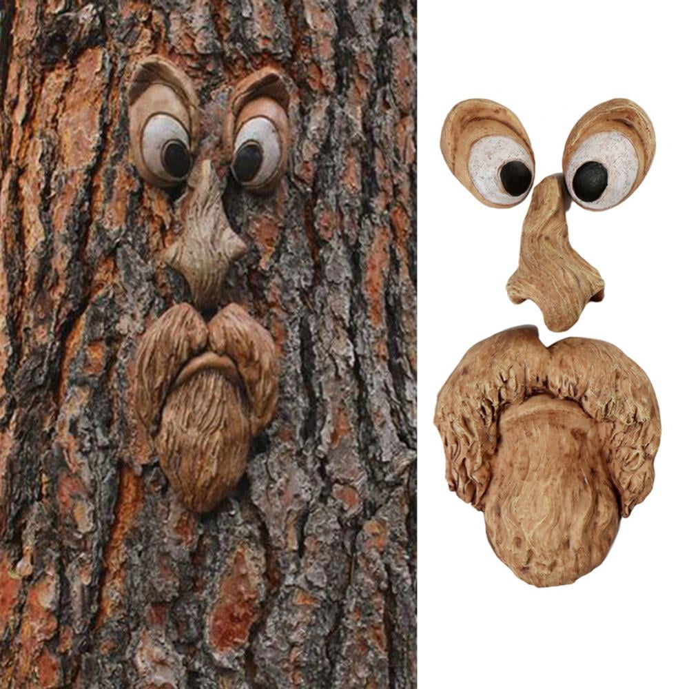 Old Man Whimsical Tree Face Greenman Funny Face Sculpture Resin Outdoor Garden 