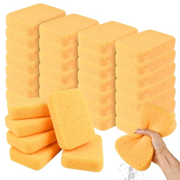 Worldity 24 Pcs Large Cleaning Sponge, 7.5 x 5.5 x 1.9 Inch Grout Sponge, Yellow Car Wash Sponge, Multipurpose Large Sponges for Cleaning K
