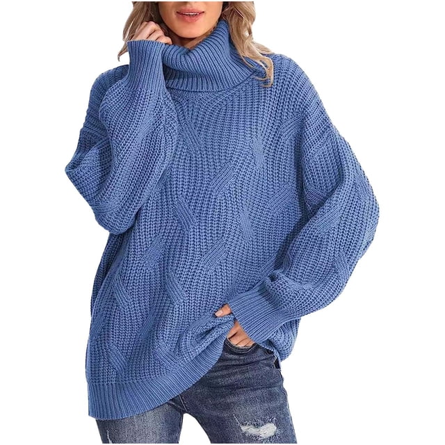 Yuyuzo Pull pour Femmes Col Roulé Manches Longues Pull Tricoté Tops Hiver Décontracté Ample Couleur Unie