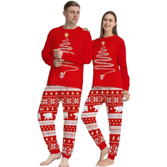 WEHUSE Family Christmas Pajamas Set Women & Men Couple Long Sleeve Pj Set Party Sleepwear Loungewear Set