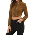 thumbnail image 4 of INSPIRE CHIC Women's Faux Suede Cropped Jacket Double Breasted Stand Collar Zip Up Long Sleeve Coat XS Brown, 4 of 6