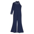 thumbnail image 3 of TiaoBug Kids Girls Sparkly Rhinestone Jumpsuit Single Long Sleeve Wide Leg Pants Romper Navy Blue 14, 3 of 5