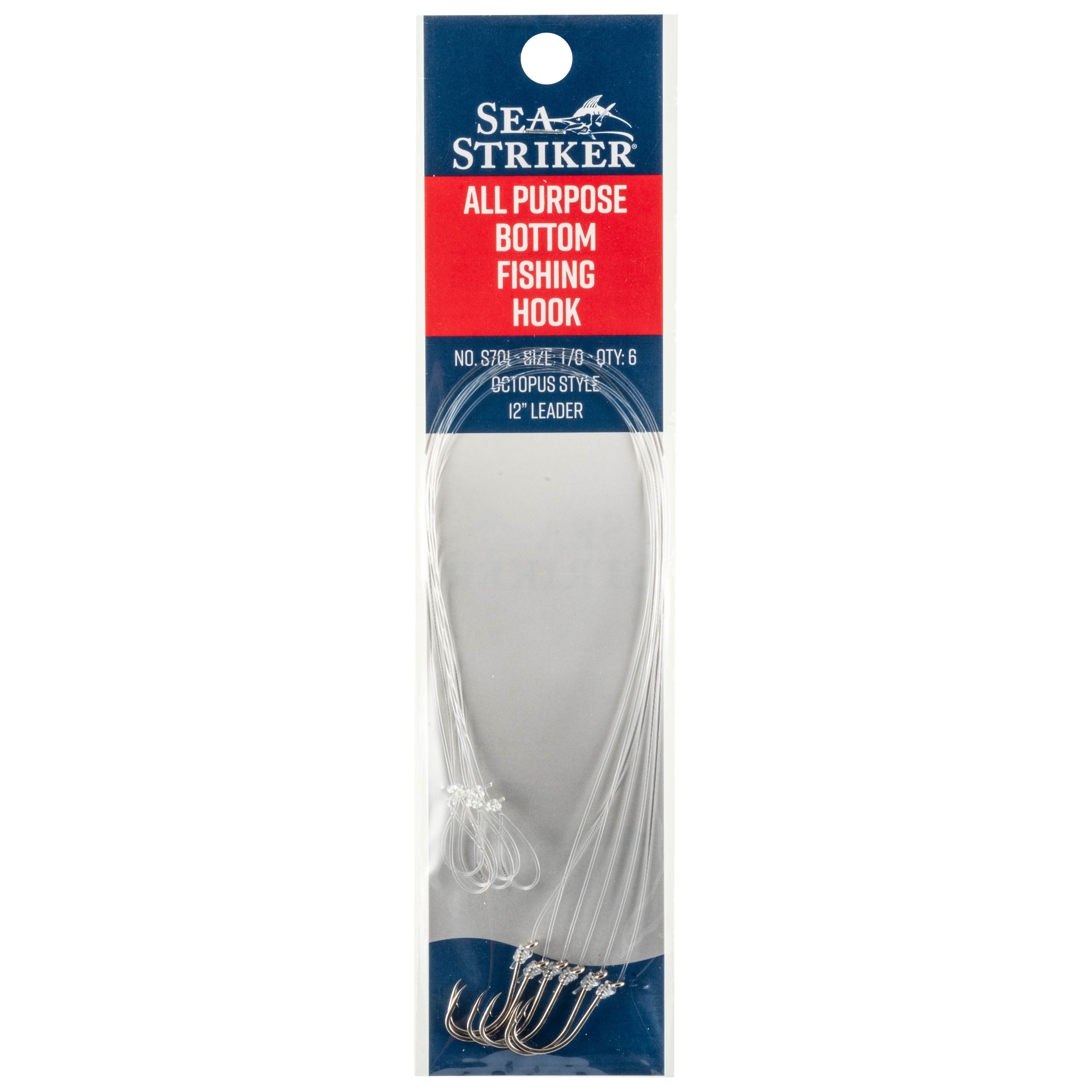 Sea Striker S701-1/0 Snelled Octopus Hooks 6 Per Pack Size 1/0 Nickel 12"