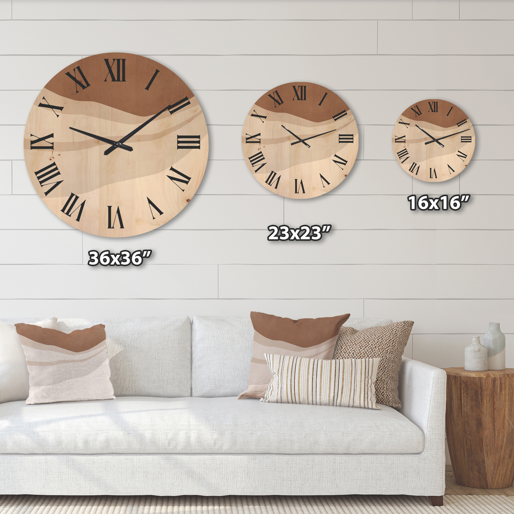 Designart 'Ivory and Terracotta Shapes with Scuff Effect' Modern Wood Wall Clock