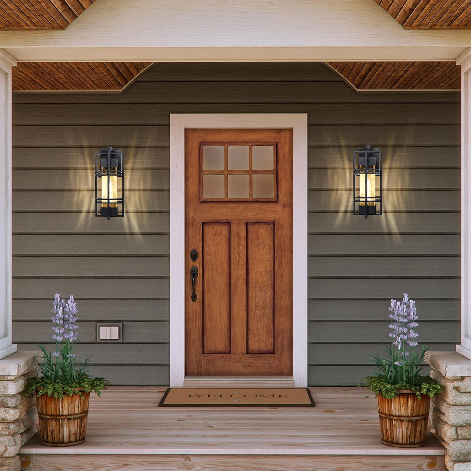 Dusk to Dawn Outdoor Front Porch Light Fixtures Wall Mount,2 Pack Sensor Exterior Lighting Fixtures for House, Waterproof Wall Sconce Lights, Outside Lantern Lamp for Garage, Doorway