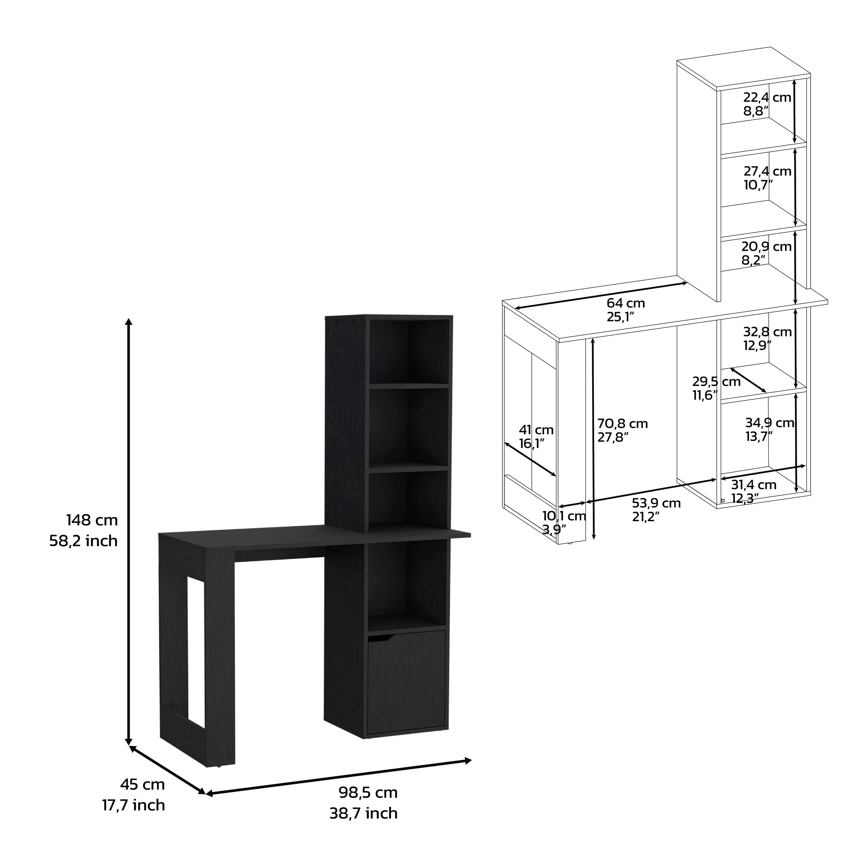 Astoutdoor Writing Desk with Bookcase and Cabinet, Black