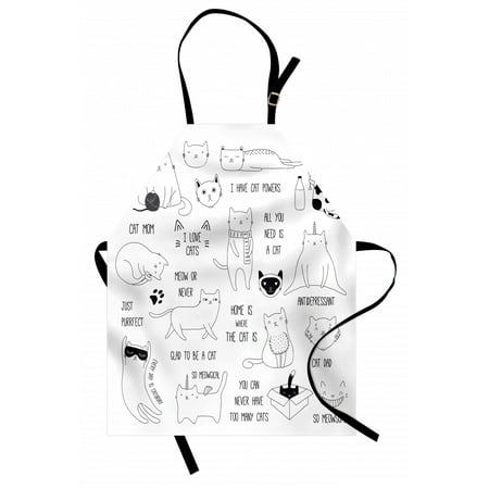

Cats Apron Doodle Composition of Animals with Various Words Hand Drawn Design Unisex Kitchen Bib with Adjustable Neck for Cooking Gardening Adult Size Dark Brown White by Ambesonne